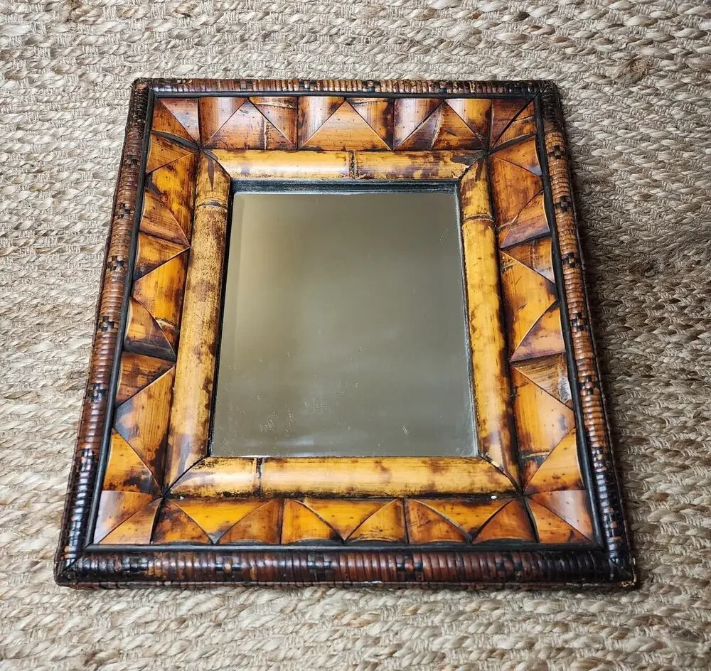 Bold Framed Vintage Rattan Bamboo Wall Mirror Mid Century Boho Decor 19